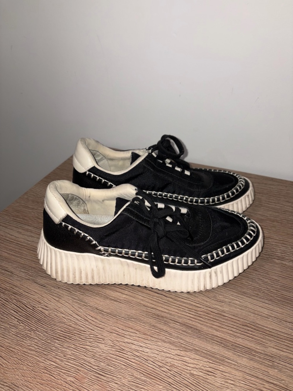 Dolce Vita Black Canvas Platform Sneakers with White Trim